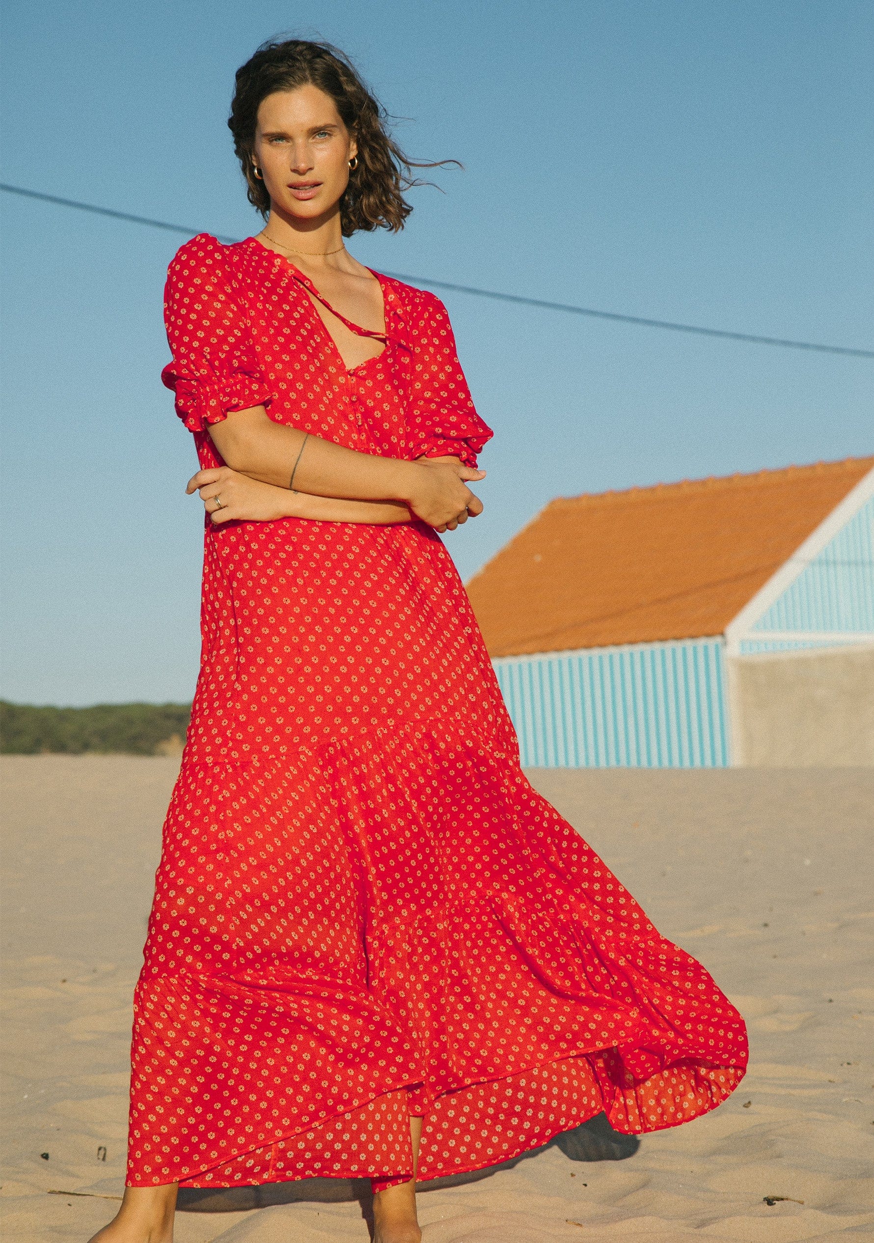 Red polka dot maxi on sale dress