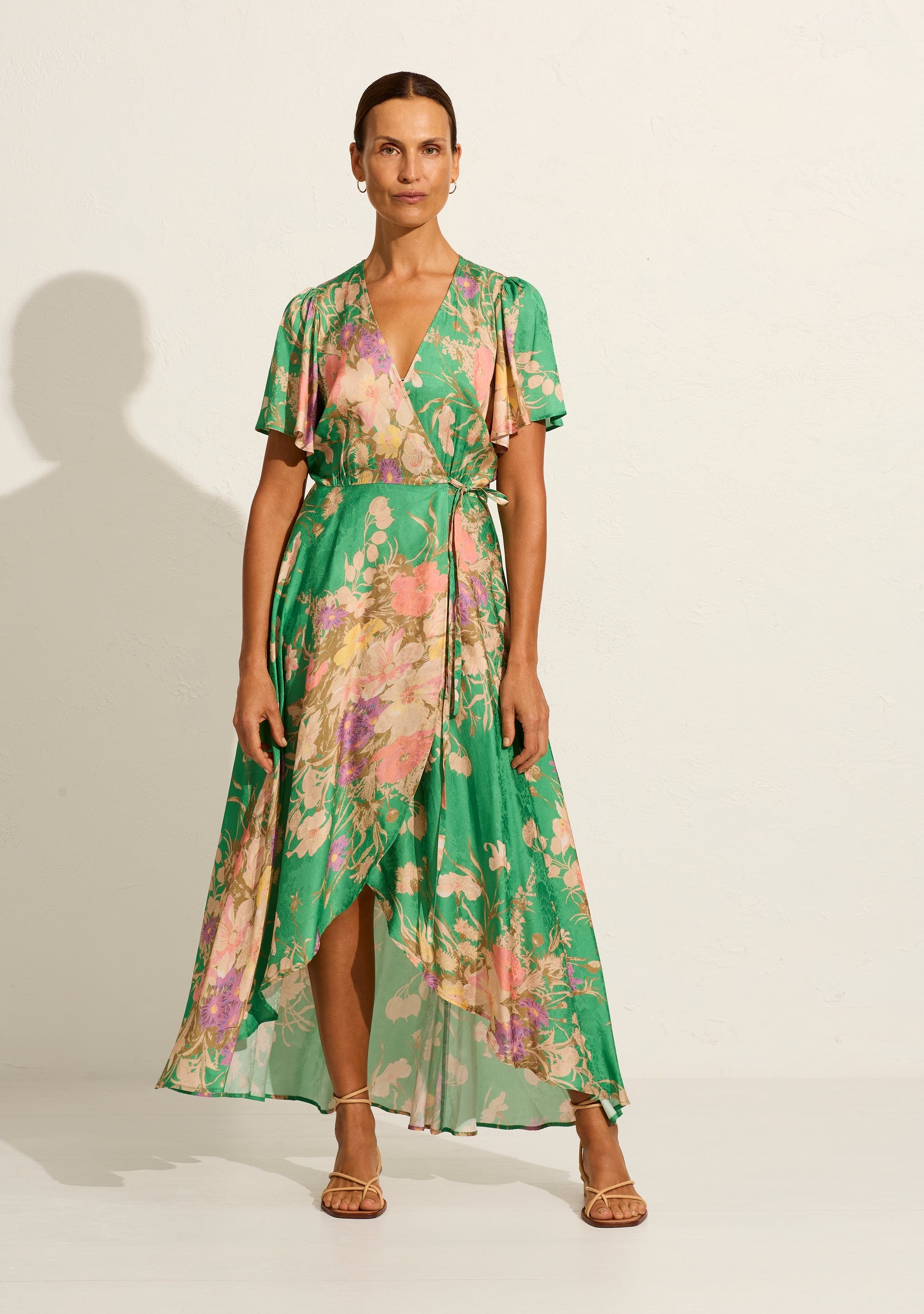 Green floral wrap deals maxi dress